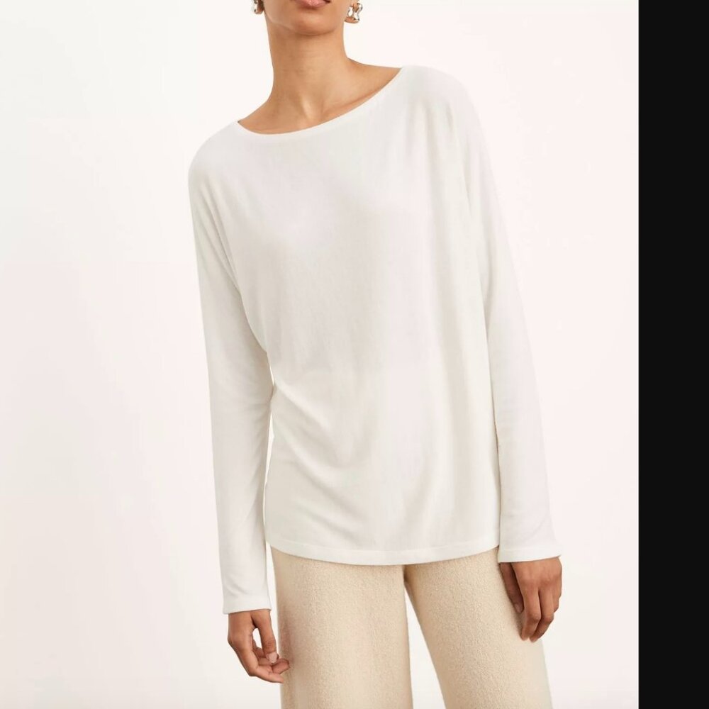 Vince Boat Neck Dolman Long Sleeve Modal Top in Off White Medium Minor Flaw